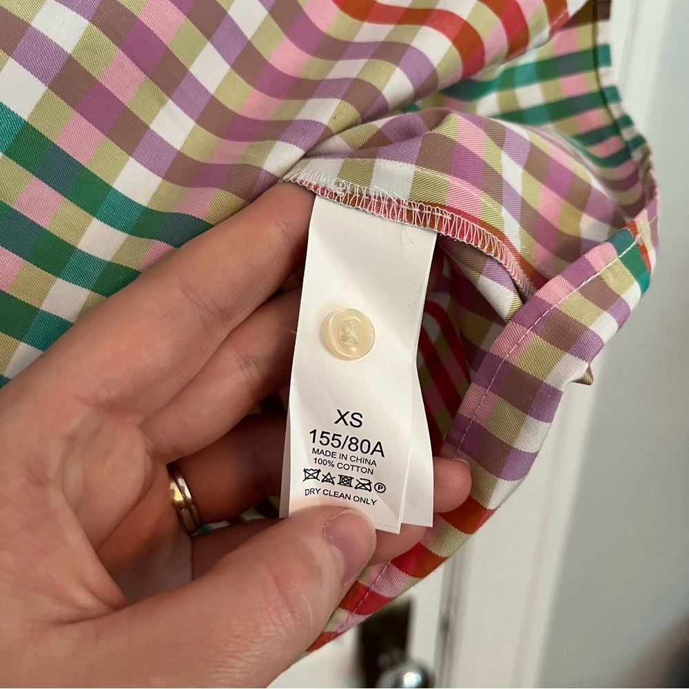Kate Spade Rainbow Plaid Button Sleeve 100% Cotton Blouse - Picture 5 of 6
